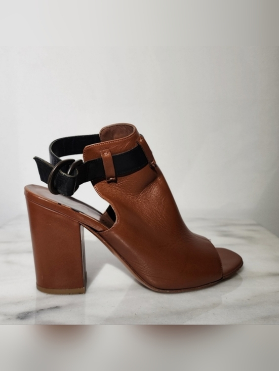 Delman Shoes - DELMAN Cognac Brown Glove Leather Shoe Bootie w/Open Toe & Heel Blk Ankl…